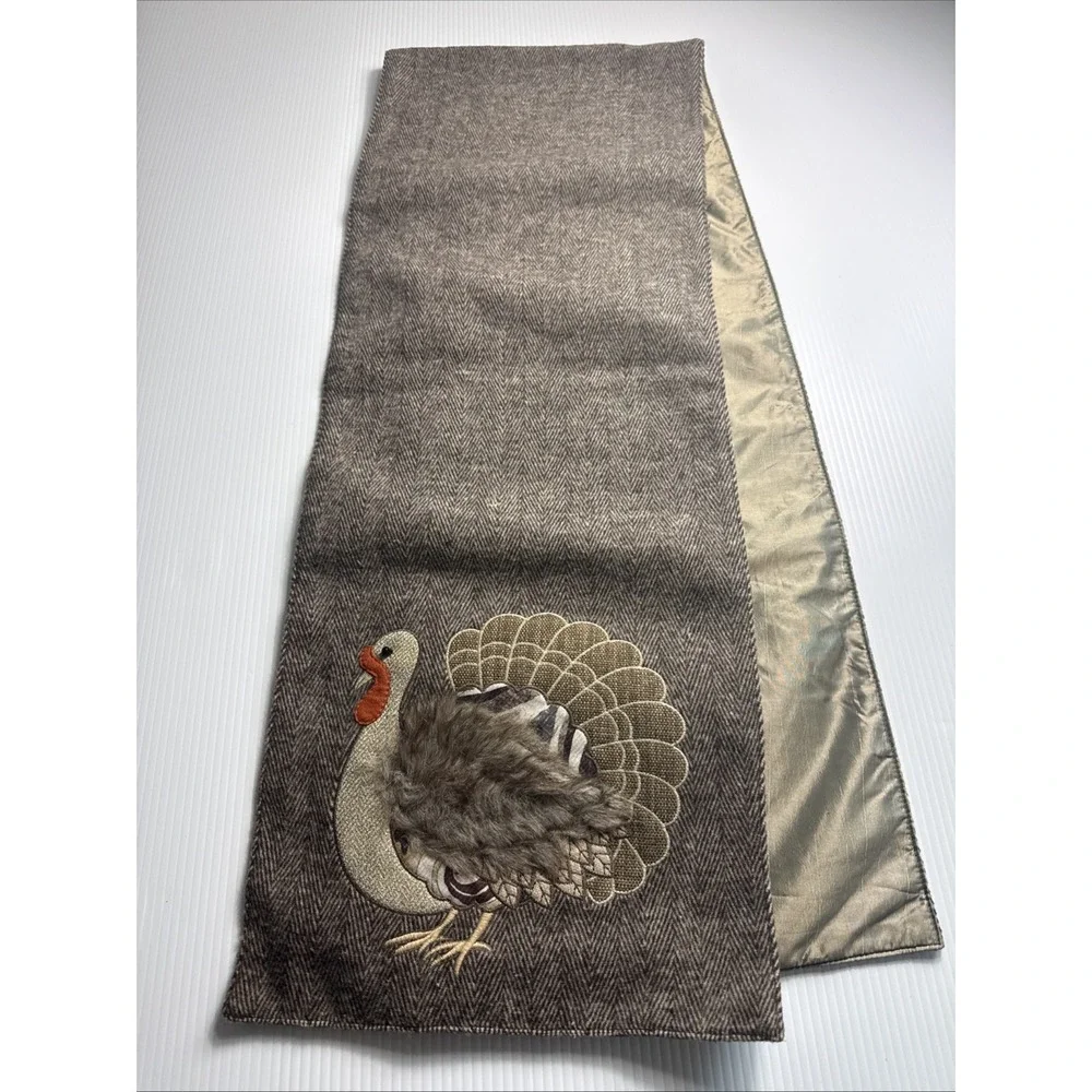 GARDENER'S eden'sTable‎ Runner 70 x 13 Embroidered 3D TURKEYS Thanksgiving